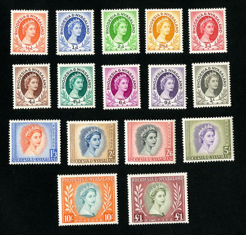 Rhodesia & Nyasaland Stamps # 141-55 VF OG NH Set of 15 Scott Value $118.00