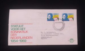 C)1969, NETHERLANDS. FDC AIR MAIL. SENT TO ENGLAND DOUBLE STAMPED. XF