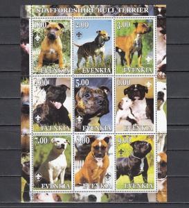 Evenkia, 2000 Russian Local. Bull Terrier sheet of 9.  Scout logo. ^