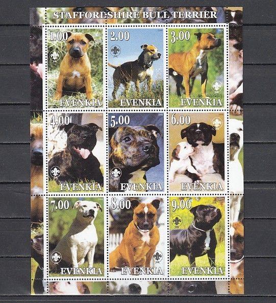 Evenkia, 2000 Russian Local. Bull Terrier sheet of 9.  Scout logo.