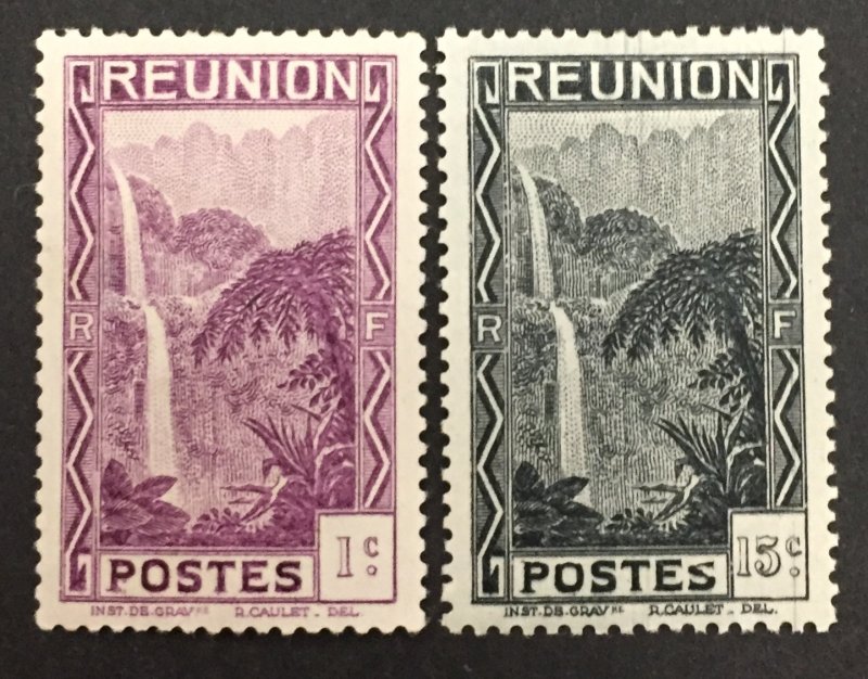 Reunion 1933 #126,132, Cascade of Salazie, Unused/MH(GD).