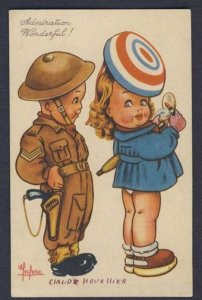 POSTAL HISTORY USA & FRANCE WORLD WAR II - soldier boy French girl - postcard