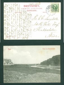 Denmark. Postcard. 1908.Køge View from the Beach Hotel 5 Ore. Cancel: Køge