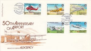 Alderney 1985 FDC Sc #18-#22 Set of 5 Helicopters, Airplanes