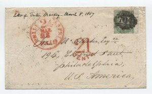 1857 England to Philadelphia 1 shiliing stamp Havre Line [F.4]