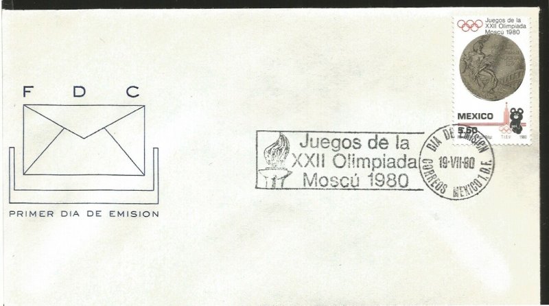 J) 1980 MEXICO, GAMES OF THE XXII OLYMPIAD MOSCU, MEDAL, FDC 