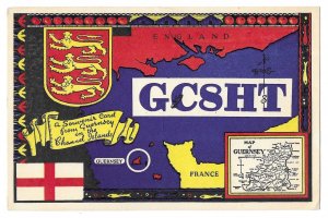Guernsey, Channel Islands 1965 QSL Card GC8HT, Flag, Crest, Map, Fish