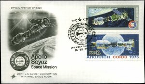 7/15/75 Apollo-Soyuz First Day Artcraft Cover Russia Scott #4340a Pair