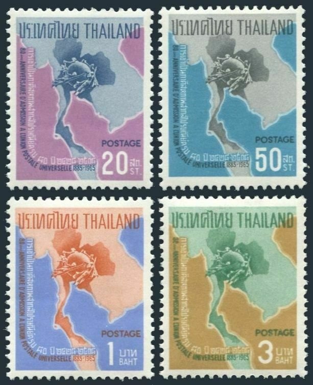 Thailand 436-439,MNH/MLH.Mi 452-455. Thailand admission to UPU-80,1965.Map.