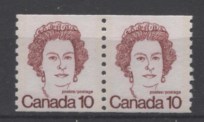 Canada #605iii 10c Dark Carmine QE2 Caricature Coil Pr Missing Tag Bar VF-75 NH