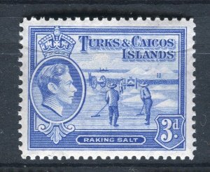 TURKS CAICOS; 1938 early GVI pictorial issue Mint hinged 3d. value
