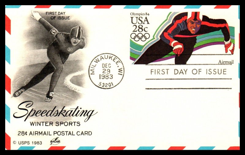 US UXC21 Winter Olympics Artcraft U/A FDC Postal Card