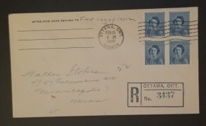 Canada FDC - 1948 Royal Wedding - Block on Registered First Day FDC Cover T6620