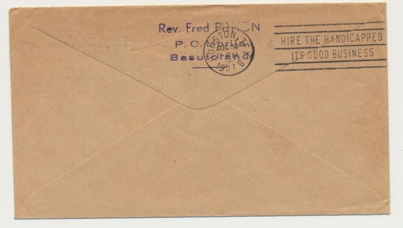 BASUTOLAND -USA 1951,PARIS EVANGELICAL MISSION COVER+LETTER 4½d RATE(SEE BELOW