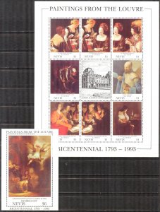 Nevis 1993 Art Paintings Louvres Mi. 733/40 Bl.61 Sheet + S/S MNH