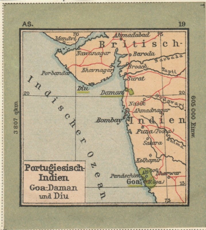 Germany Schaubek Poster Stamp PORTUGUESE INDIES Map A6104