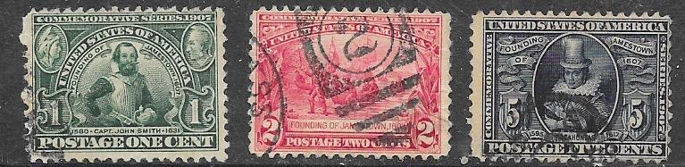 US #328-330  1907 Jamestown Expo (U) CV $42.00
