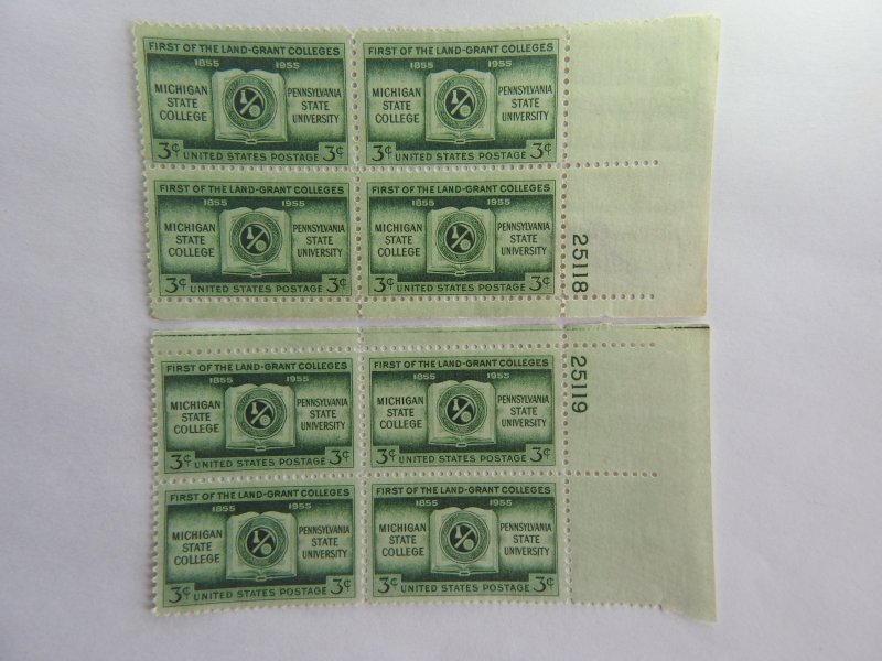 U. S. #1065 Plate Blocks Mint 2 blks consecutive numbers OG NH