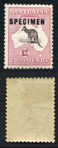 Australia SG45s Two Pound Purple Black and Pale Rose 3rd Wmk M/M SPECIMEN Type C