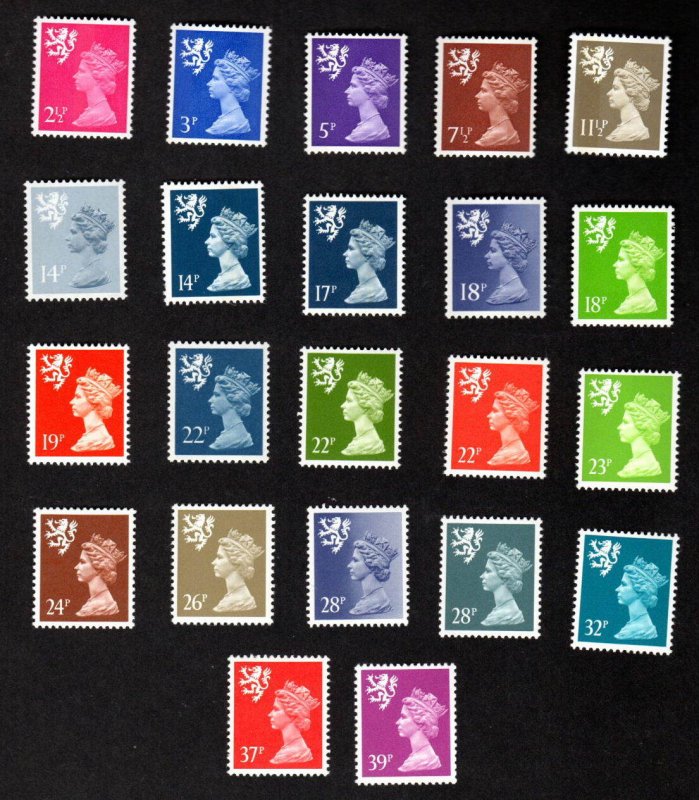 SCOTLAND GREAT BRITAIN 22 DIFF MNH QEII MACHIN STAMPS SCOTT # SMH1 - 61