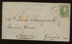 Confederate States 1 Used on Cover SAVANNAH TO MACON GEORGIA LV5015