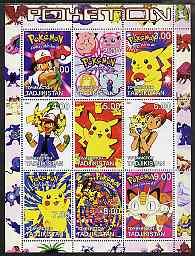 Tadjikistan 2001 Pokemon perf sheetlet containing 9 value...