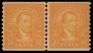 US #603 VF mint never hinged, Line Pair, vivid color, super line pair!