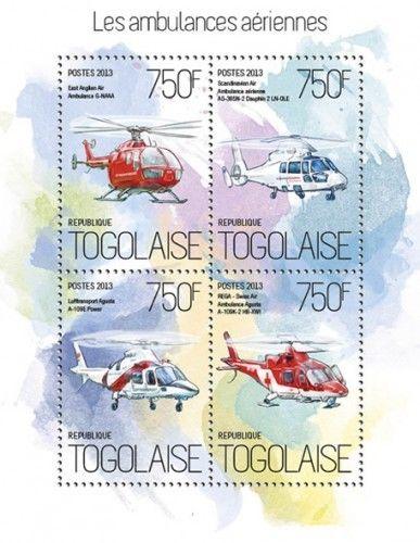 Ambulance Special Transport Medicine Red Cross Helicopters Togo MNH stamp set