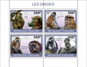 Togo - Monkeys on Stamps - 4 Stamp  Sheet  - 20H-011