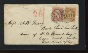 65 & 71 Used Stamps on Cover Boston to Cape Coast Castle, West Coast of Africa