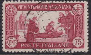 Sc# 263a Italy 1931 St. Anthony's Death 75 cent perf 12 issue CV $375.00 Stk #3