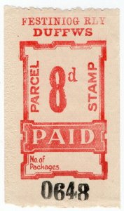 (I.B) Festiniog Railway : Parcel Stamp 8d (Duffws)