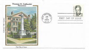 US 1861 20c Thomas H. Gallaudet on FDC Colorano Silk Cachet ECV $12.50