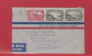 50 cent 1/2 ounce air mail rate to Colombia JAN 1937 trimmed Canada cover