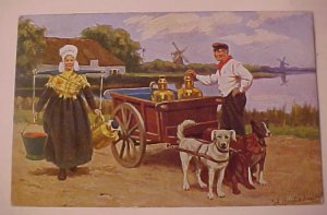 NETHERLANDS  DOG CART 1912 TO USA  on  PICTURE CARD