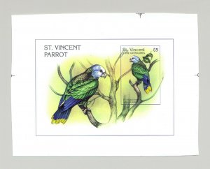 St Vincent #2421 Parrots, Birds 1v S/S Imperf Chromalin Proof