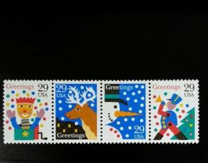 1993 29c Christmas Designs, Strip of 4 Scott 2791-2794 Mint F/VF NH