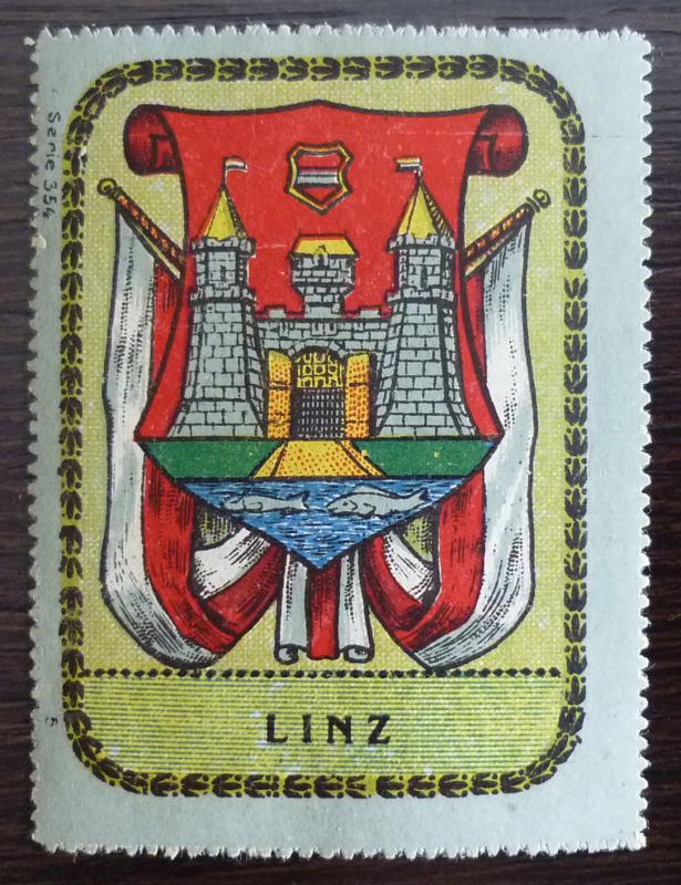 GERMANY-AUSTRIA-LINZ-POSTER STAMP-FLAG R! coat of arm crest castle J15