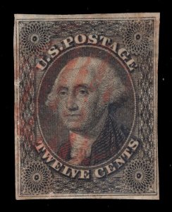 MOMEN: US STAMPS # 17 IMPERF RED CANCEL USED $290 LOT # 20912