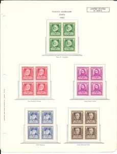 #859-893 MH 1c-10c 35 Blocks of 4, Complete Famous Americans (my225)