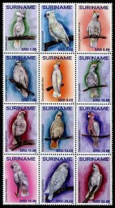 HERRICKSTAMP NEW ISSUES SURINAME Parrots & Cockatoos Block of 12