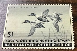 RW12 Migratory Bird Hunting Stamp, F/VF MNH, with Straight Edge 1945