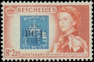 Seychelles #195-197, Complete Set(3), 1961, Stamp on Stamp, Never Hinged