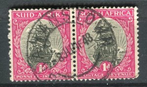 SOUTH AFRICA; 1940s early pictorial issue fine used 1d. POSTMARK Pair