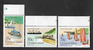 SD)1973 CHRISTMAS ISLAND  25TH YEARS OF THE BOAT CLUB, 3 MINT STAMPS