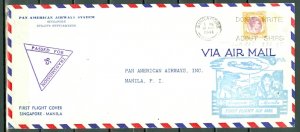 SINGAPORE-MANILA 1941 CENSORED FIRST FLIGHT COVER...VERY NICE
