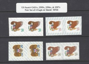 US Scott # 2431v, 2595v, 2596v, & 2597v  Eagle & Shield Coil Pair Set MNH