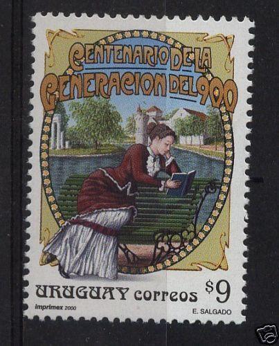 Woman reading in park  art nouveau writers Literature URUGUAY Sc#1869 MNH cv$3