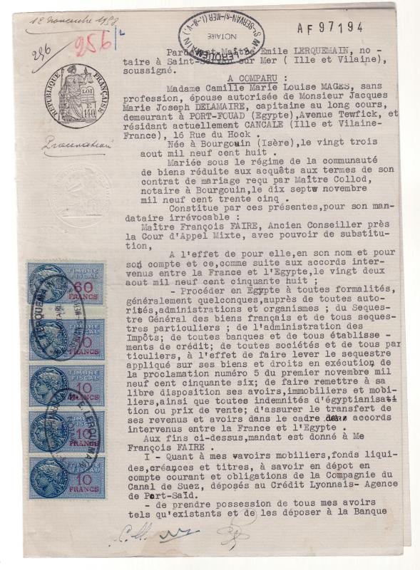 1958 France India Revenue stamps on Letter  Cover Mixed Franking