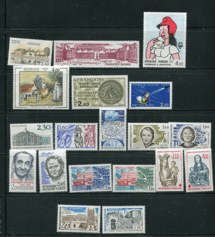 France 1983 Stamp Lot Ranging From Sc# 1857-1906, 1O31,35. B557-558 UNESCO  MNH 